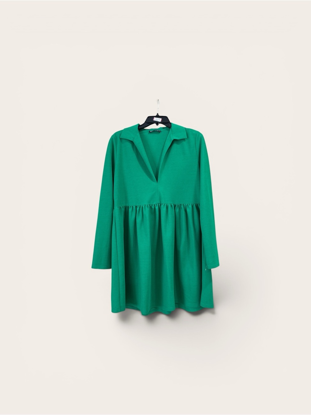 Green Long Sleeve V-Neck Tunic Dress